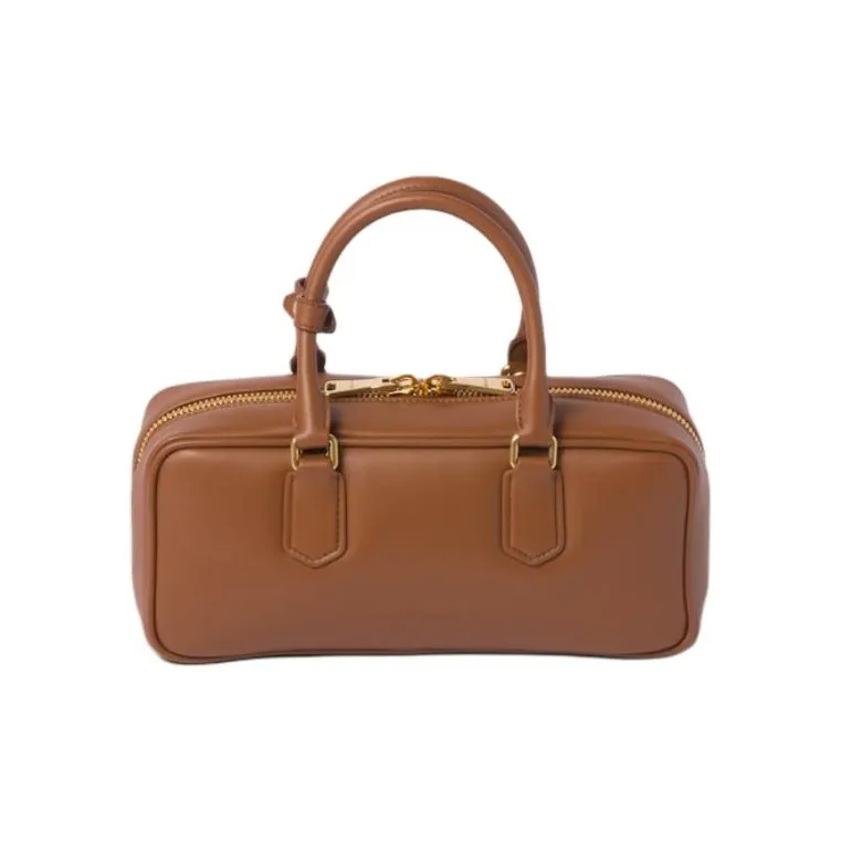 MIU MIU Arcadie Series Leather Bowling Bag, Shoulder Bag, Crossbody Bag, Handbag Women's Cognac-2
