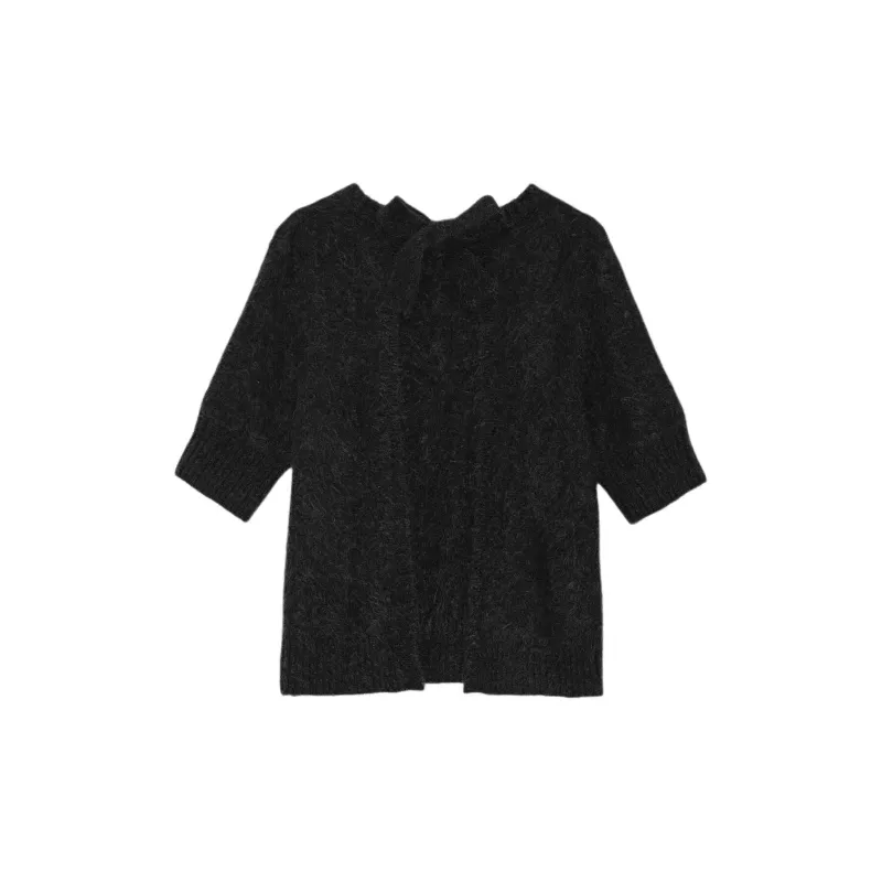 GANNI Black Brushed Alpaca Open Back Top Sweater Women's Black-1