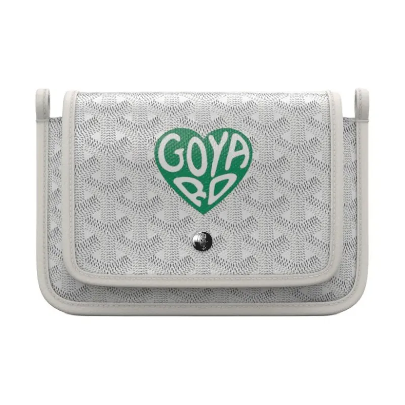 GOYARD Plumet Canvas With Leather WOC Envelope Bag Clutch Crossbody Bag Shoulder Bag Unisex White/Green Heart Edition-0