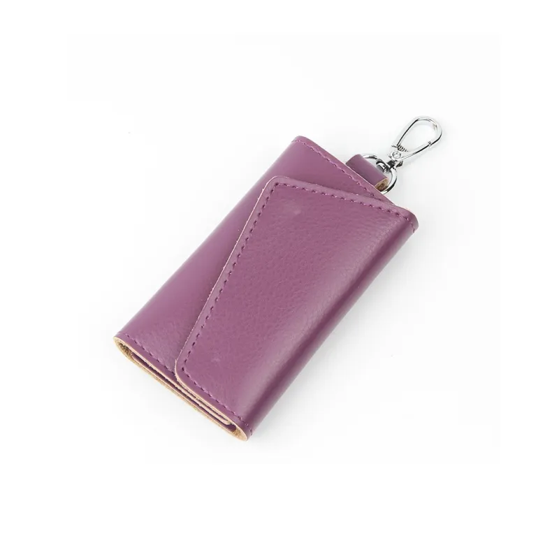 OUZIHUANG Cow Leather Key Pouch Mini Unisex Black/Purple/Red/Caramel-3