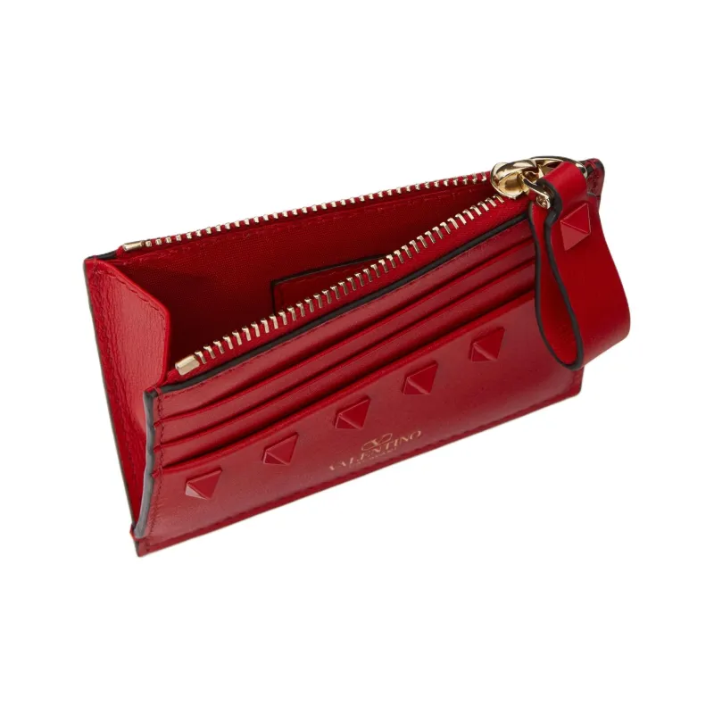 Valentino Rockstud Calfskin Wallet Women's Rogue Red-2