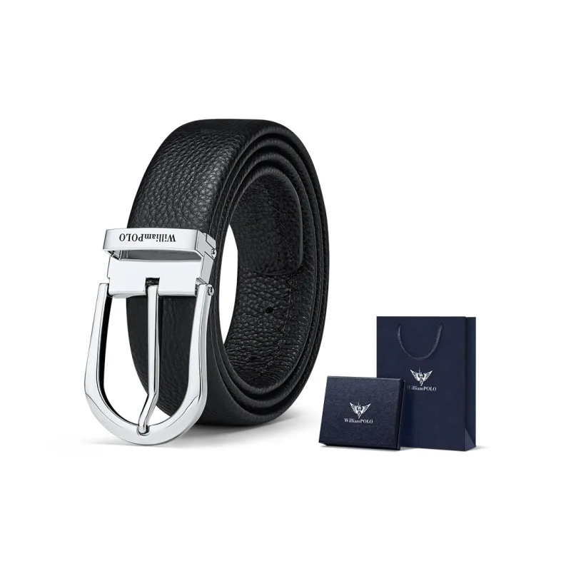 WilliamPOLO Cow Leather Leather Belts Men's Silver Width 3.4cm-1