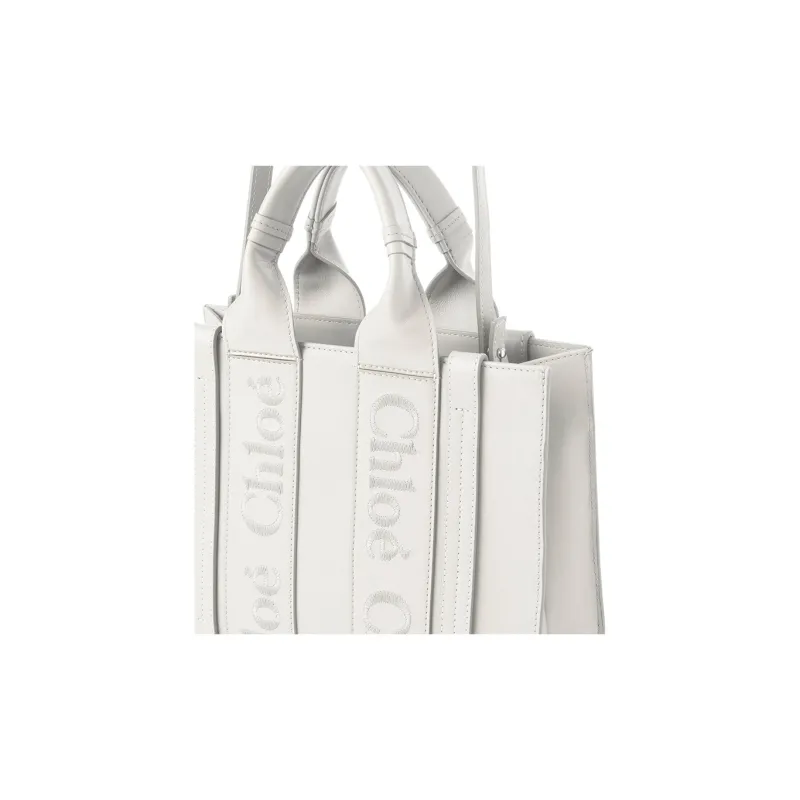 Chloe Woody Calfskin Tote Bag, Shopping Bag, Shoulder Bag, Crossbody Bag, Handbag Trumpets Women's White-2