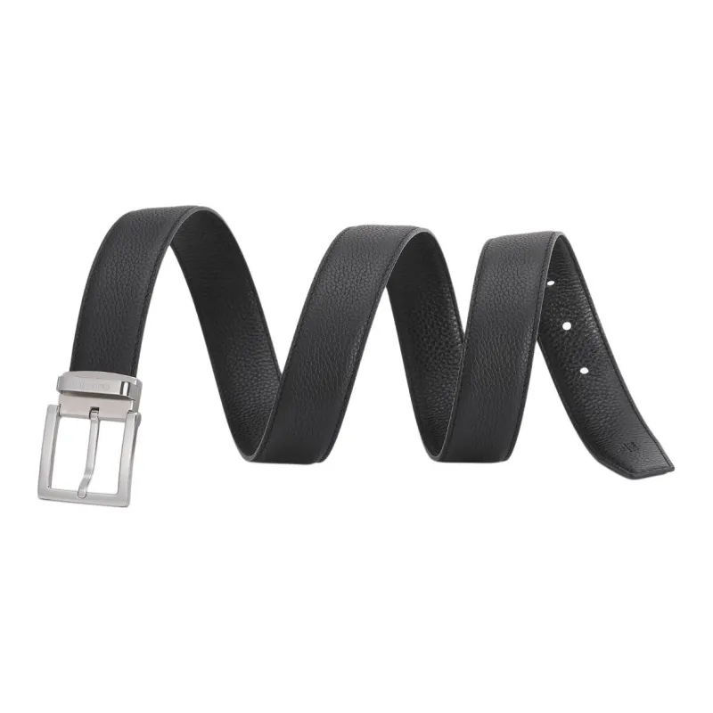 Chrisdien Deny High Quality Litchi Grain Double Sided Pin Buckle Belt Men's Black Width  3.5cm-2