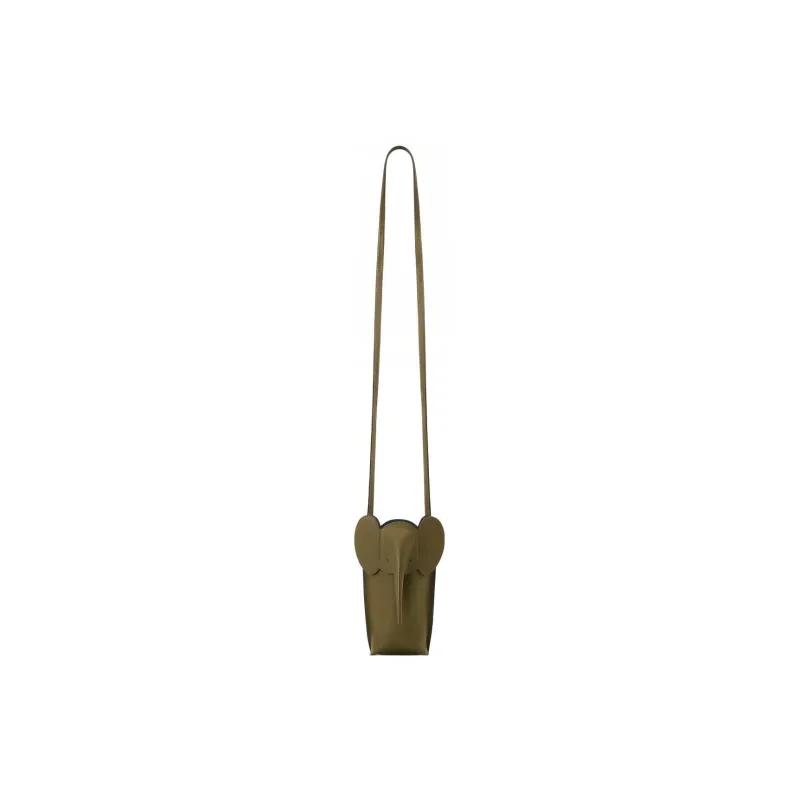 LOEWE Elephant Pocket Cow Leather Cell Phone Pouch Shoulder Bag Crossbody Bag Women's Dark Khaki Green-1