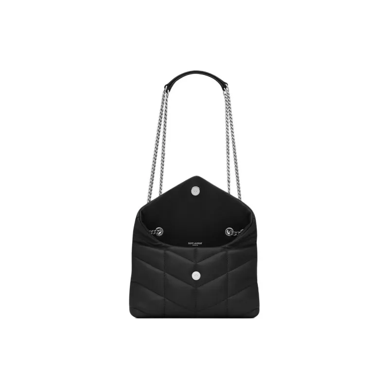SAINT LAURENT PUFFER Leather Portable Crossbody Bag Shoulder Bag Women's Black-3