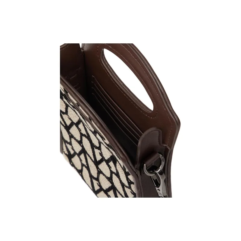 Valentino Leather Trim Crossbody Bag, Shoulder Bag Mini Men's Beige & Black-5
