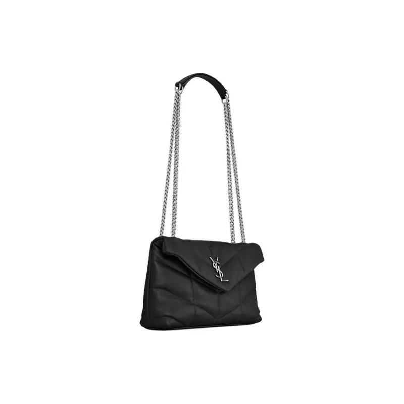 SAINT LAURENT PUFFER Leather Portable Crossbody Bag Shoulder Bag Women's Black-4