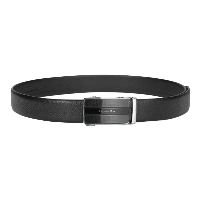 Chrisdien Deny Business Automatic Buckle Head Casual Pants Belt Cow Leather Belt Men's Black Width  3.8cm-3