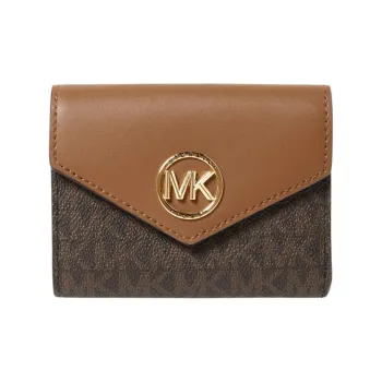MICHAEL KORS PVC Coated Canvas Card Holder, Wallet Women's Dark Brown & Acorn Brown