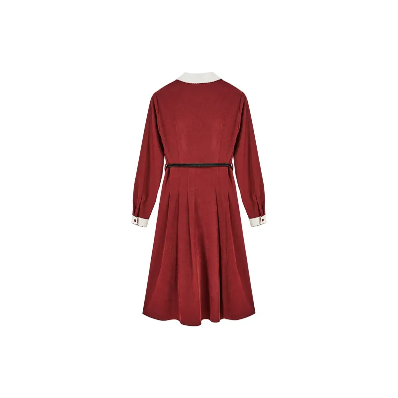 XIANGYING Long Sleeved Dress Women's Burgundy-1