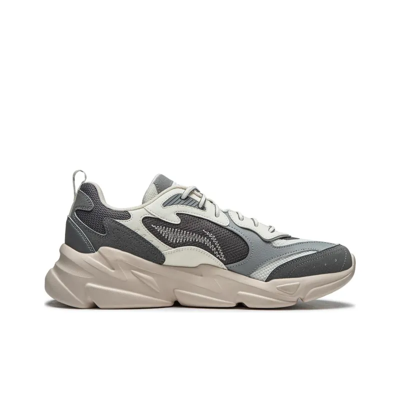 LiNing Clouds Thicker Bottom Increases Cushioning Wear Resistant Low Top Casual Shoes Men's Gray-1