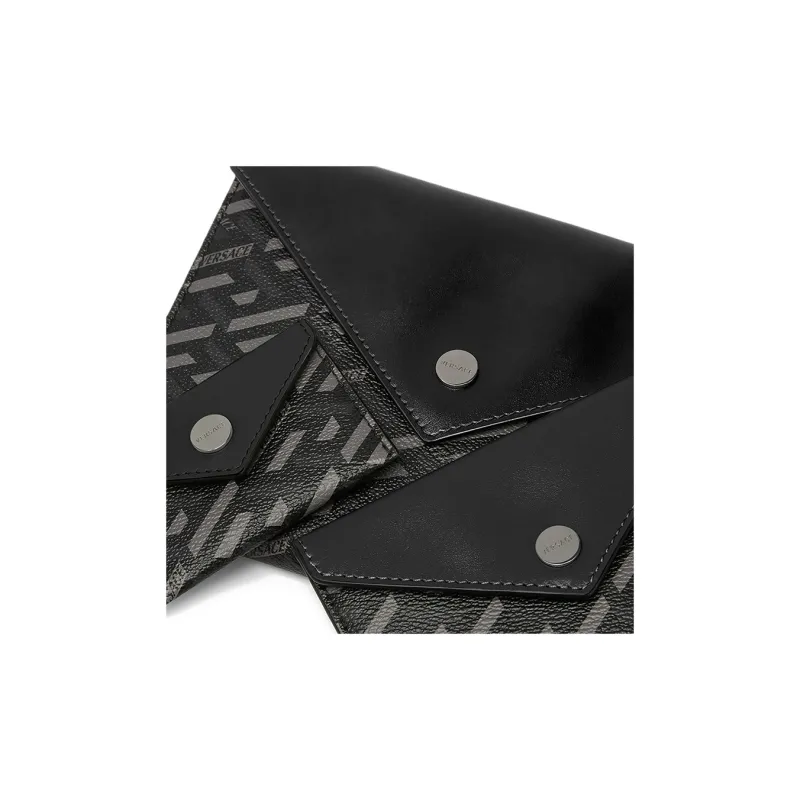 VERSACE Coated Canvas With Leather Multi Purpose Clutch Bag Unisex Black & Gray-7
