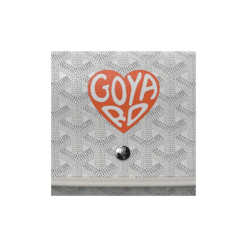 GOYARD Plumet Canvas With Leather WOC Envelope Bag Clutch Crossbody Bag Shoulder Bag Unisex White/Orange Heart Edition-5