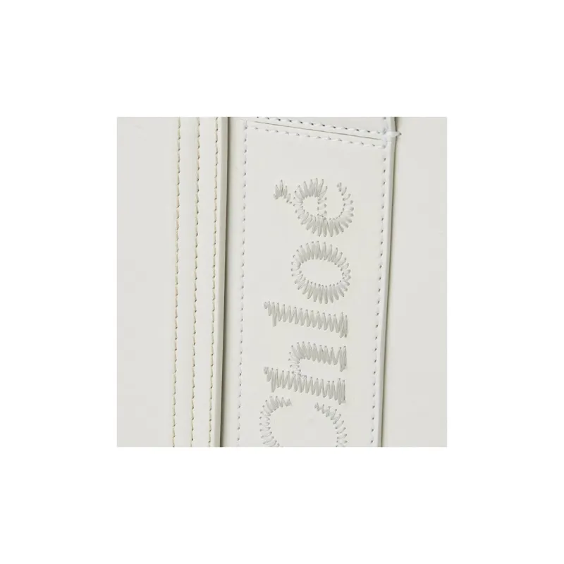 Chloe Woody Smooth Calf Leather Tote Bag, Shopping Bag, Shoulder Bag, Handbag Medium Size Women's White-3