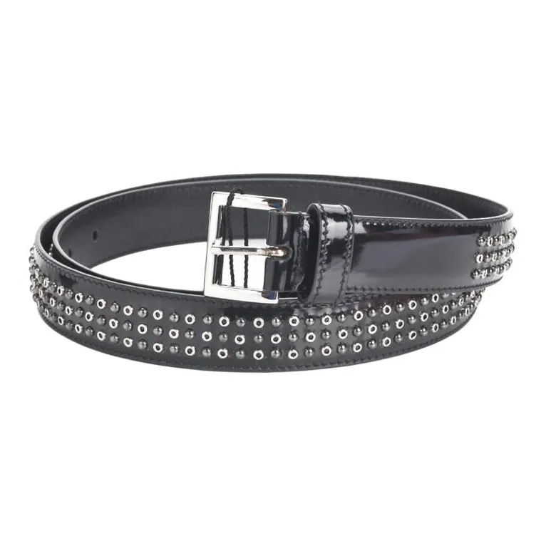 PRADA Logo Design Pin Buckle Leather Belts Women's Black-0