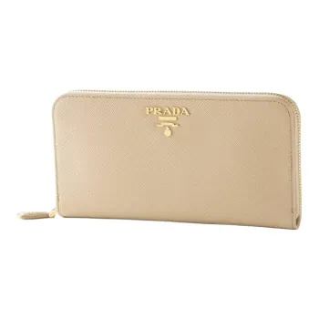 PRADA Leather Wallet Large Size Women's Stone Gray With Cornflower Blue Accents
