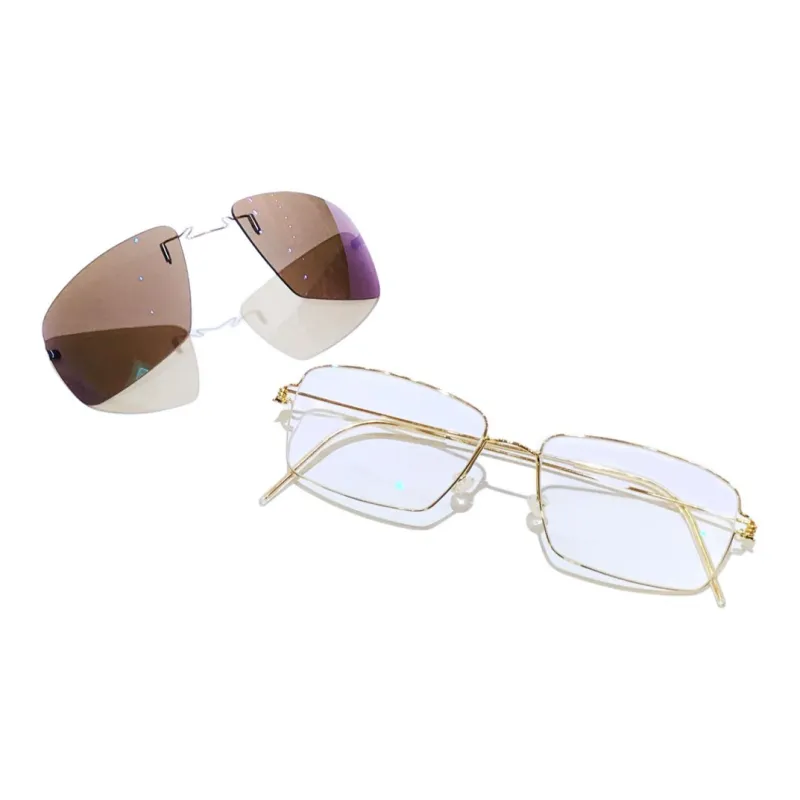 LINDBERG Square Eyeglass Frames Unisex Gold-2