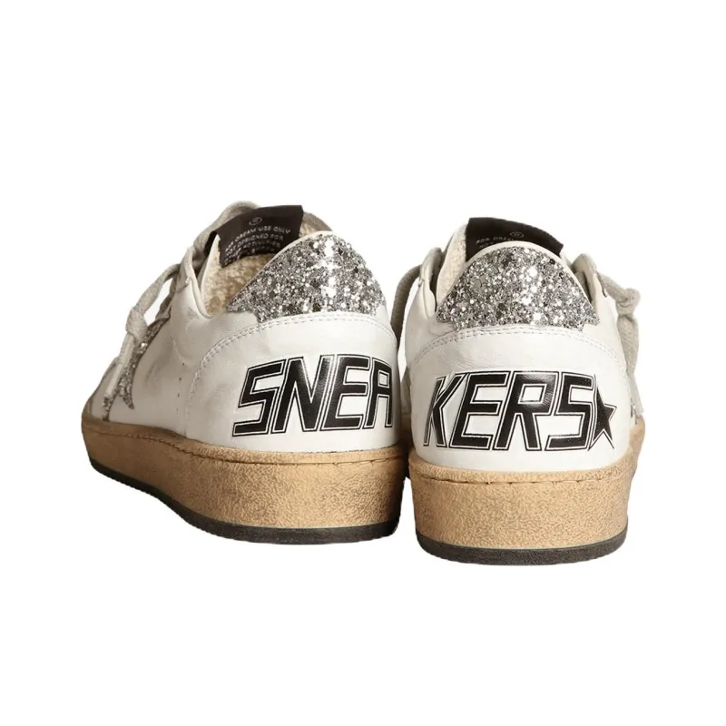 Golden Goose Ball Star White Silver Glitter Women's-3