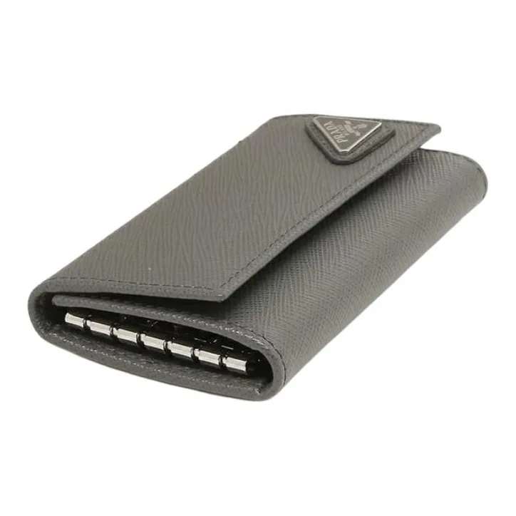 PRADA Saffiano Leather Key Pouch Men's Gray-3