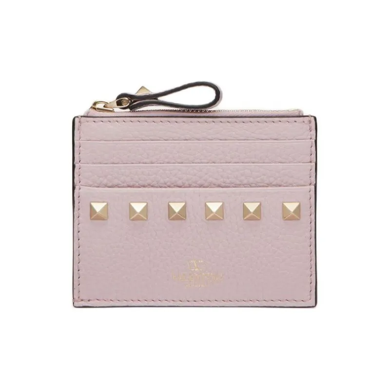 Valentino Rockstud Grained Calfskin Card Holder Women's Water Lilac-0