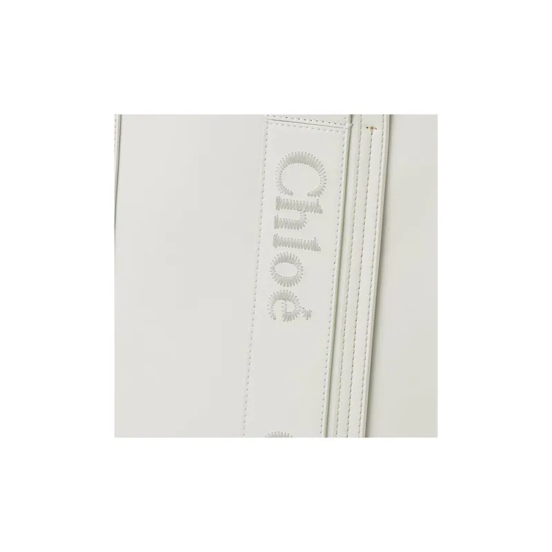 Chloe Woody Smooth Calf Leather Tote Bag, Shopping Bag, Shoulder Bag, Handbag Medium Size Women's White-2