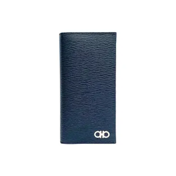 FERRAGAMO Leather Wallet Men's Marine Blue & Black