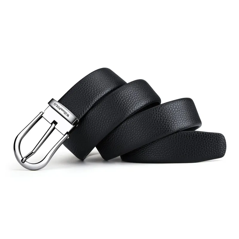 WilliamPOLO Cow Leather Leather Belts Men's Silver Width 3.4cm-3