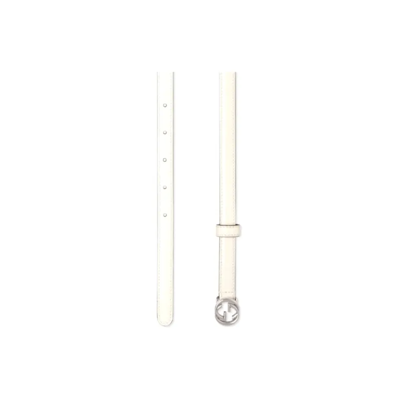GUCCI Double G Belt Smooth Buckle Leather Belts Women's White 1.2CM-1