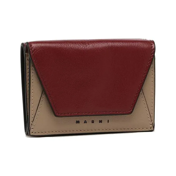 MARNI Calfskin Wallet Men's Burgundy & Beige-1