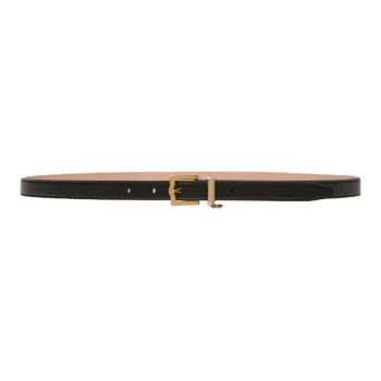 BALLY Gold Buckle Leather Belts Women's Black Width 2cm