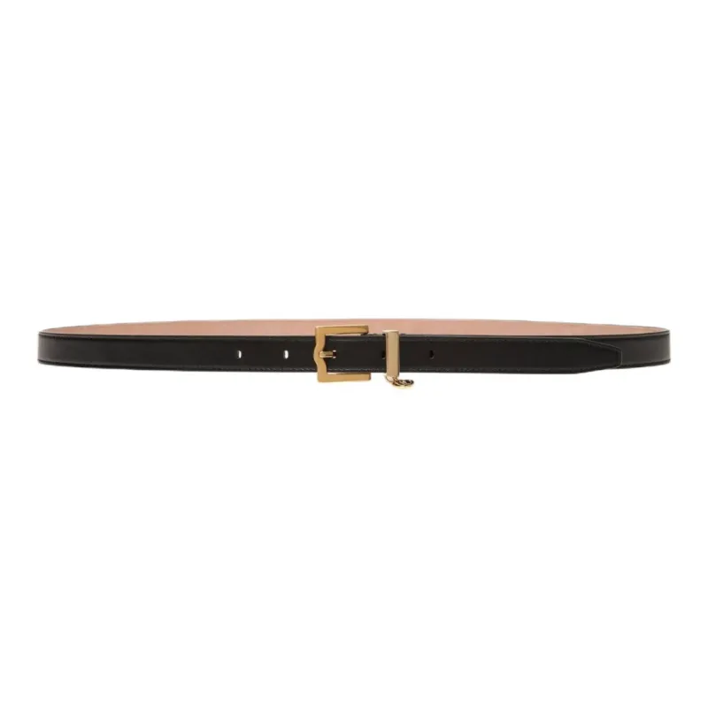 BALLY Gold Buckle Leather Belts Women's Black Width 2cm-0