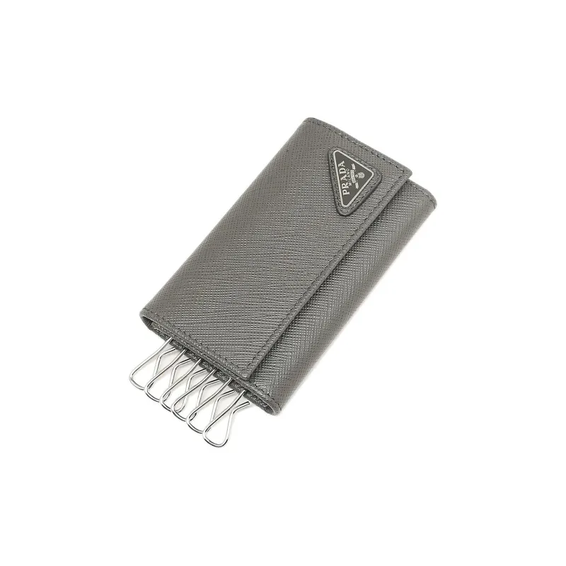 PRADA Saffiano Leather Key Pouch Men's Gray-1