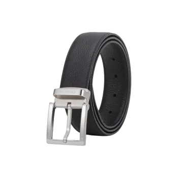 Chrisdien Deny High Quality Litchi Grain Double Sided Pin Buckle Belt Men's Black Width  3.5cm