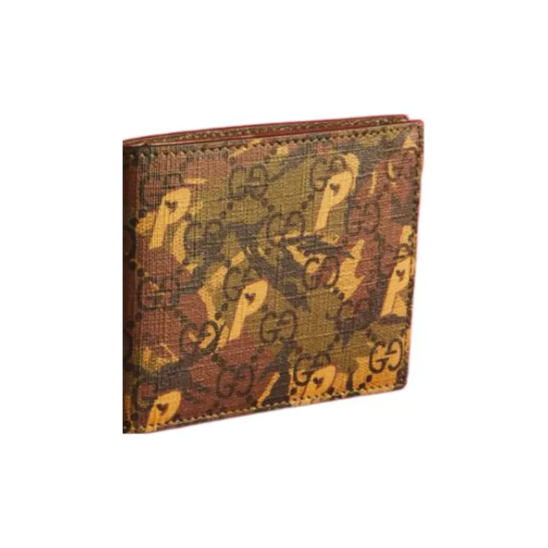 GUCCI PALACE Collaboration Canvas With Leather Wallet Unisex Army Green-2