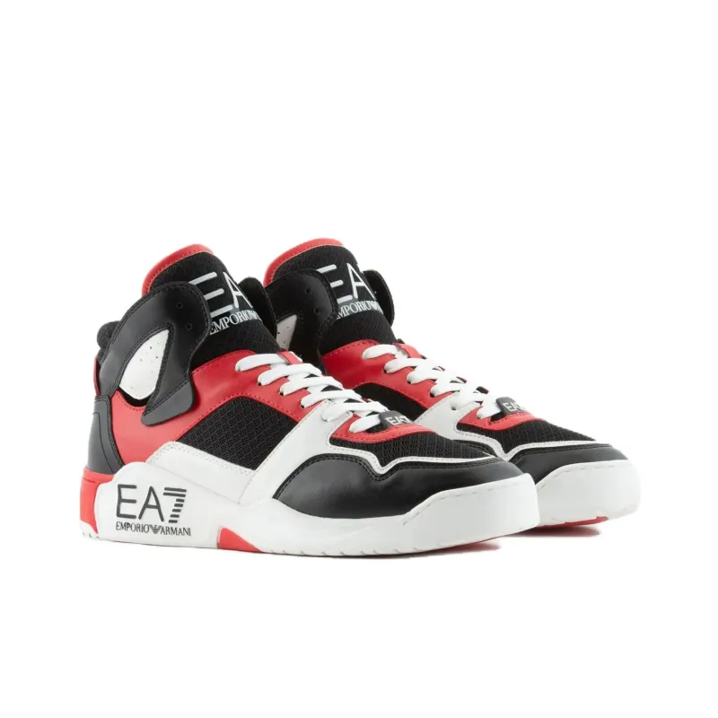 EMPORIO ARMANI EA7 Wear Resistant High Top Skateboard Shoes Unisex Black Red-2