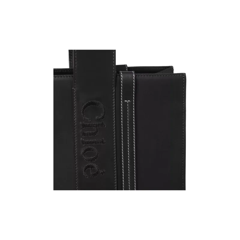 Chloe Woody Smooth Calf Leather Tote Bag, Shopping Bag, Shoulder Bag, Handbag Medium Size Women's Black-3