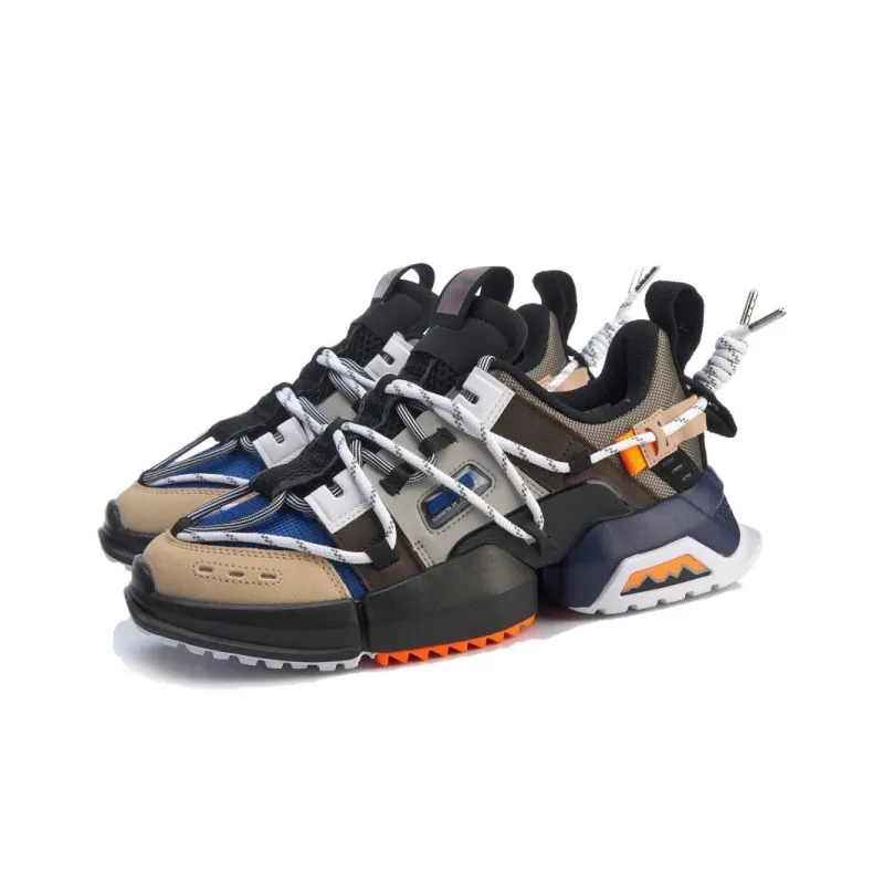 LiNing Durable Breathable Low Top Chunky Sneakers Men's Black Brown-2