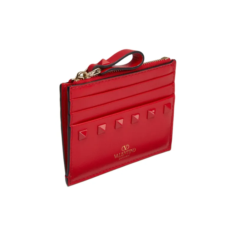 Valentino Rockstud Calfskin Wallet Women's Rogue Red-1