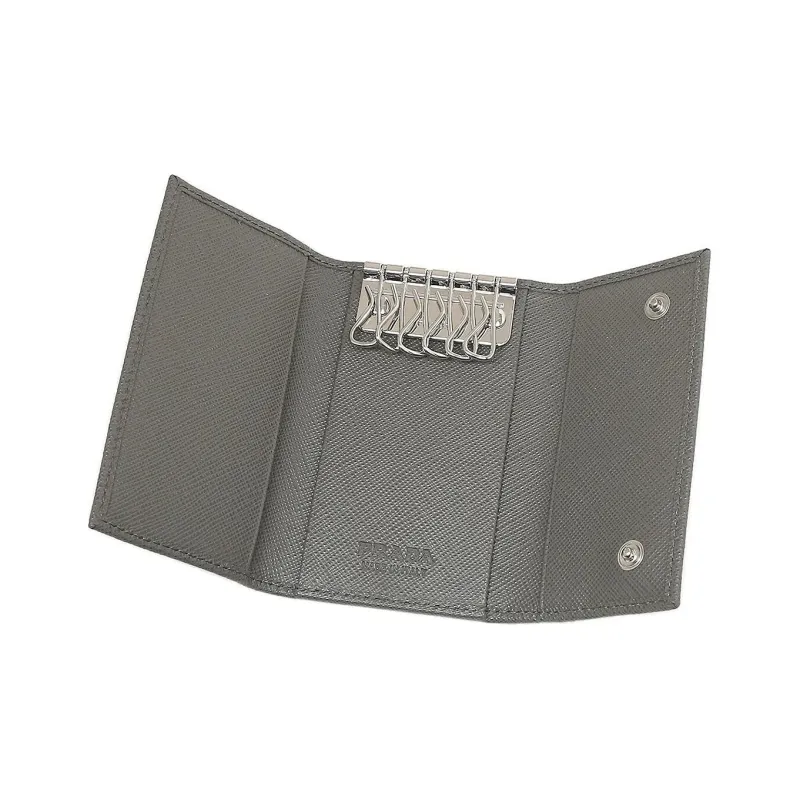PRADA Saffiano Leather Key Pouch Men's Gray-5