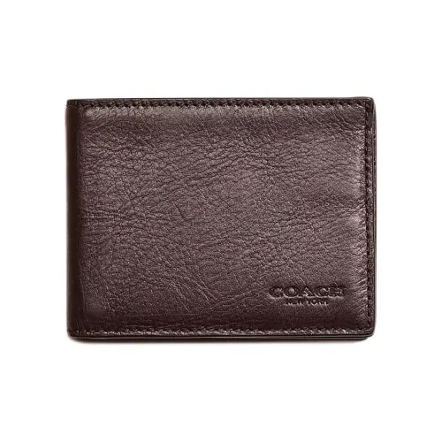 COACH Billfold Wallet Leather Coin Purses Wallets Unisex Mahogany Brown