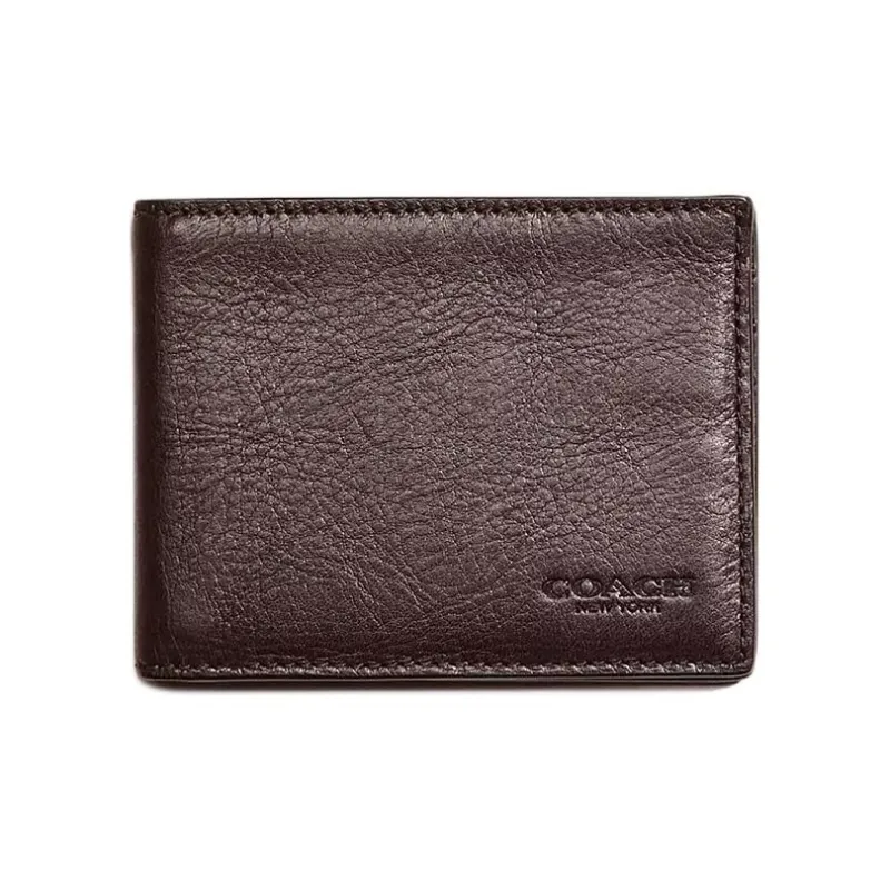 COACH Billfold Wallet Leather Coin Purses Wallets Unisex Mahogany Brown-0