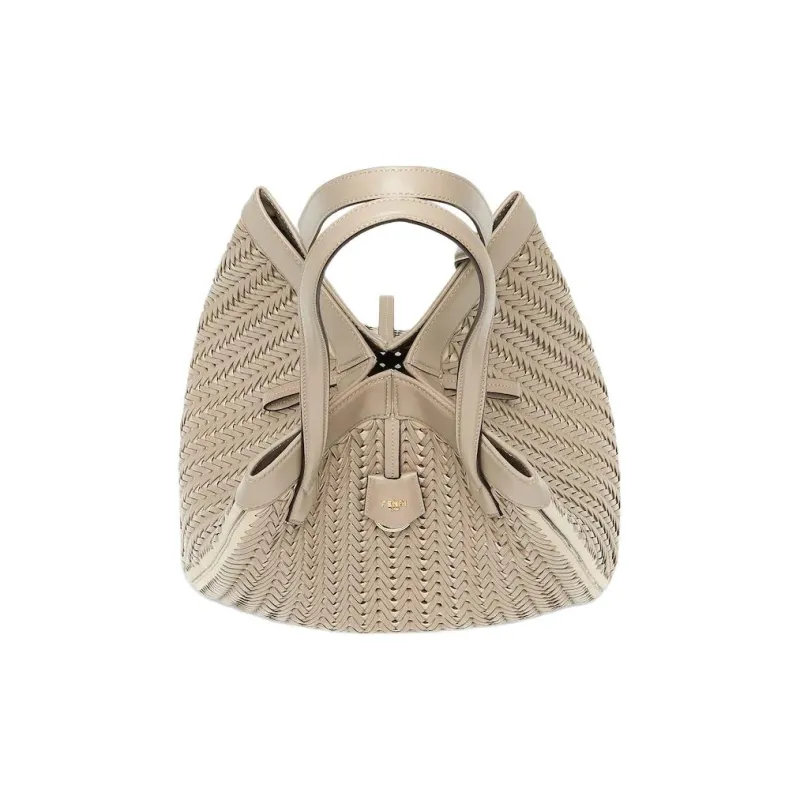 FENDI Leather Tote Bag Shopping Bag Bucket Bag One Shoulder Handbag Large Size Women's Gray-3