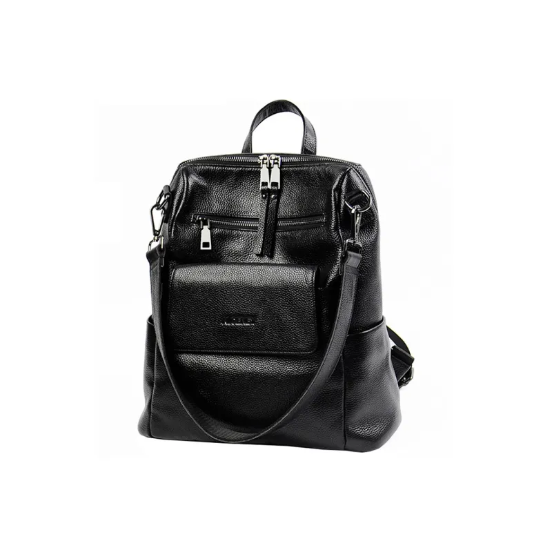 ALOENEY Genuine Leather, Top Grain Cow Leather, Soft Leather Travel Bag Backpack Regular Women's Black-0