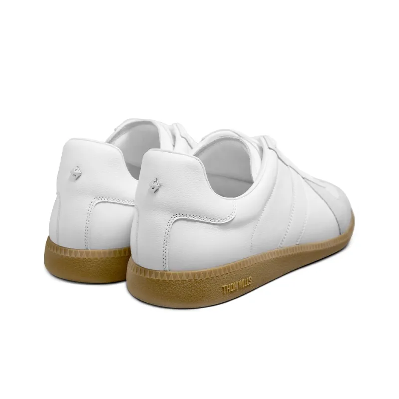 THOM WILLS Classic Vintage German Army Trainers Low Top Skateboard Shoes Unisex White-3