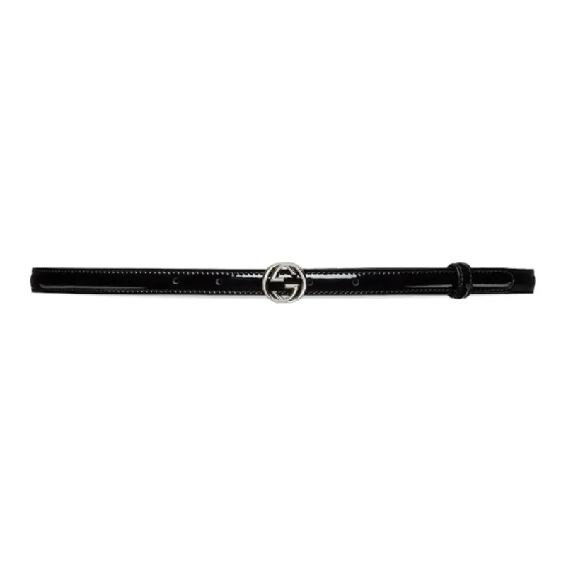 GUCCI Patent Leather Belts Women's Black 1.2CM-0