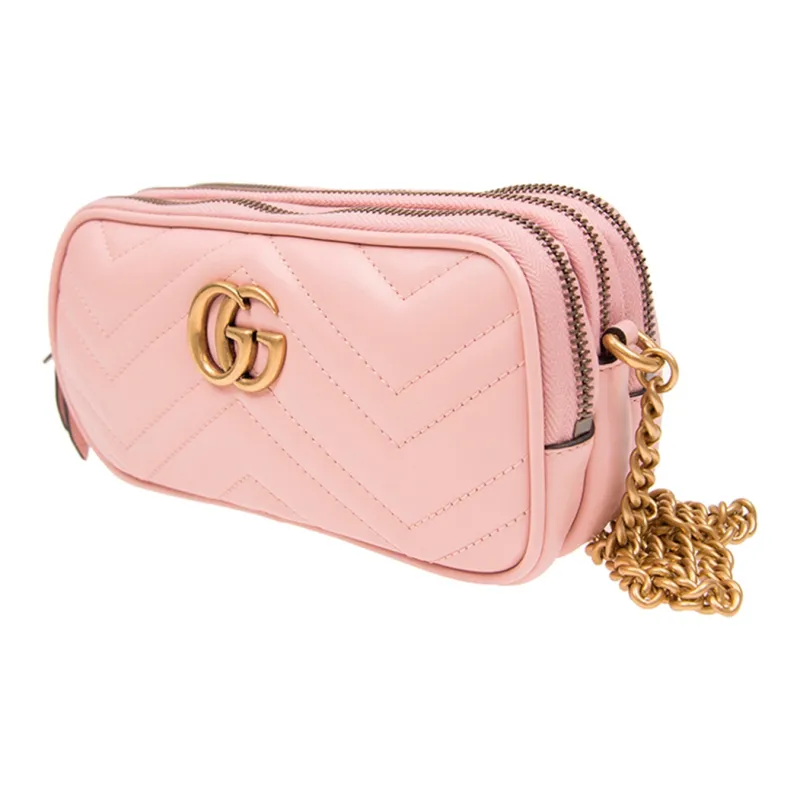 GUCCI GG Marmont Cow Leather Chain Bag, Shoulder Bag, Crossbody Bag Mini Women's Pink Candy-1