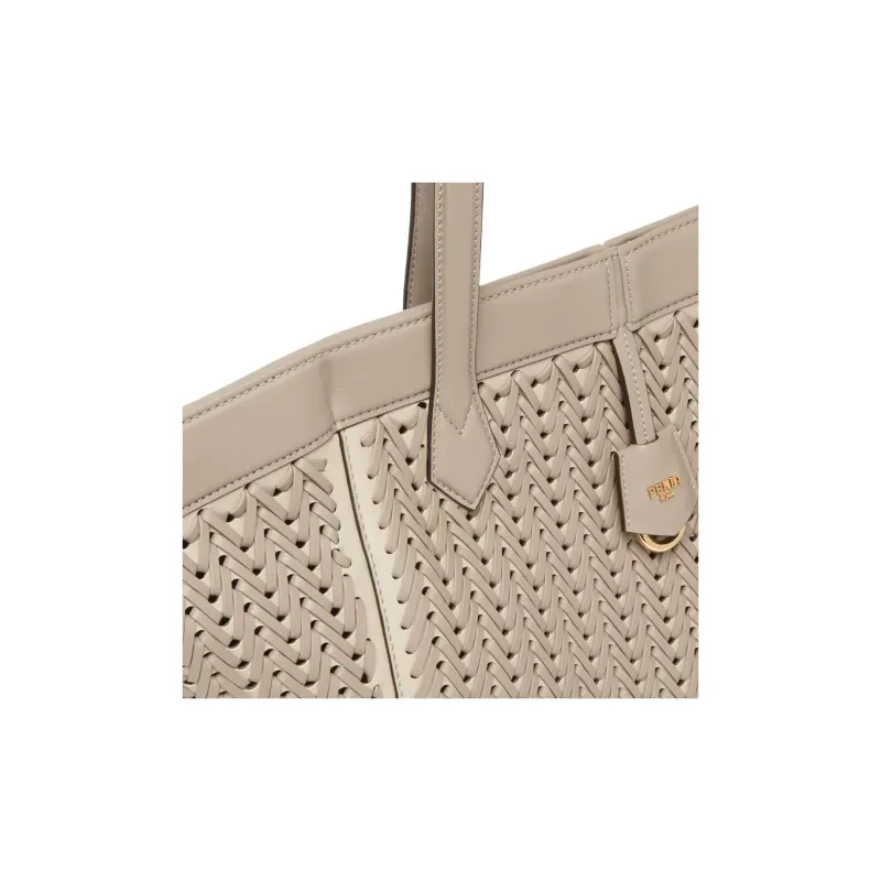 FENDI Leather Tote Bag Shopping Bag Bucket Bag One Shoulder Handbag Large Size Women's Gray-6