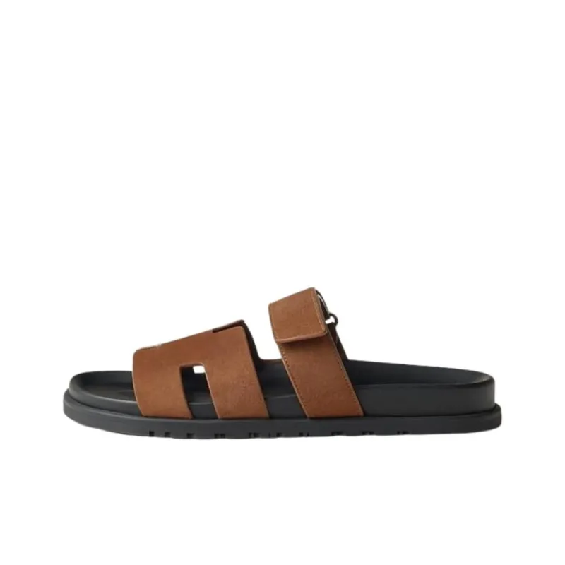 HERMES Chypre Rubber Sole Slide Slippers Men's Umber-0