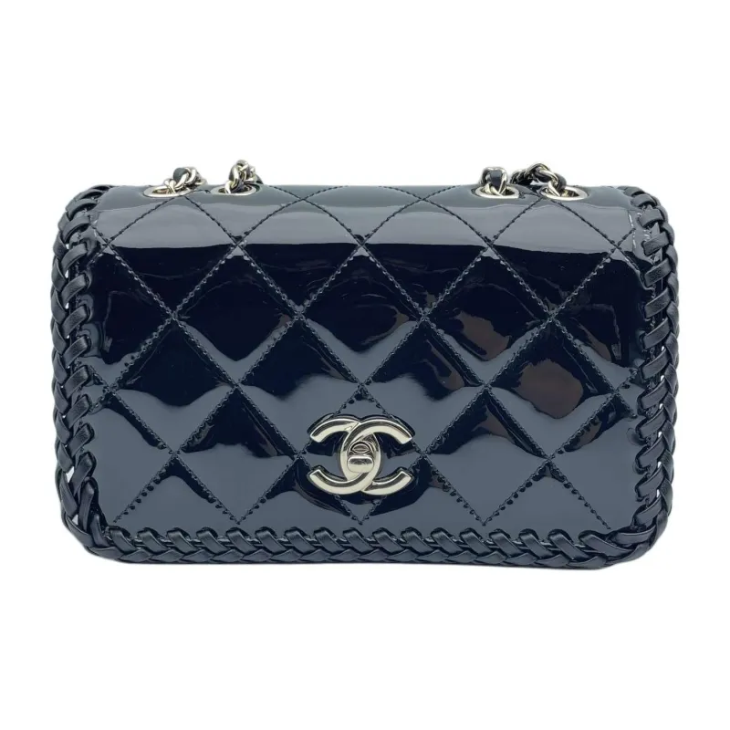 CHANEL Patent Leather Flap Bag, Crossbody Bag, Shoulder Bag Trumpets Women's Black-0